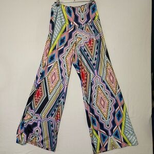 Arolina Multicolor Patterned Wide Leg stretchy, comfy, knit pants, Medium